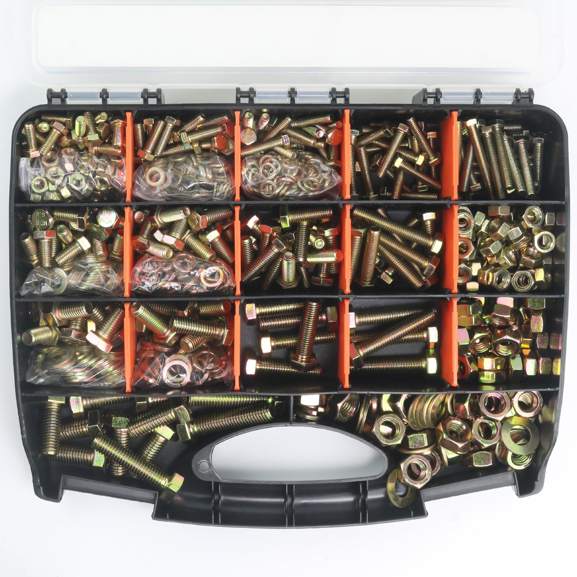 Quibbay 976pcs Nuts and Bolts Assortment Kit, Grade 8.8 Metric Bolt Assortment with Assorted Nuts and Washers, Heavy Duty M6 M8 M10 M12 Hex Bolts and Nuts Kit, Yellow Zinc Plated, Length from 16-50mm