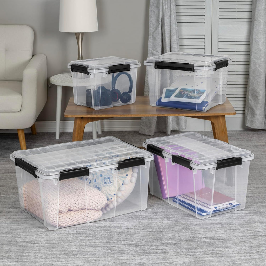 19 Quart Waterproof Clear Plastic Storage Bin with Lid – IP68 Gasket Seal Airtight Container for Basement Garage Attic, Durable Stackable Keep Box with Latches, Black