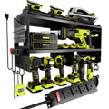 Spampur Fathers Day Gift,Power Tool Organizer Wall Mount with Charging Station, 3 Layer Heavy Duty Metal Tool Storage Rack Loads 420lbs with 6 Cordless Drill Holder, Garage Workshop