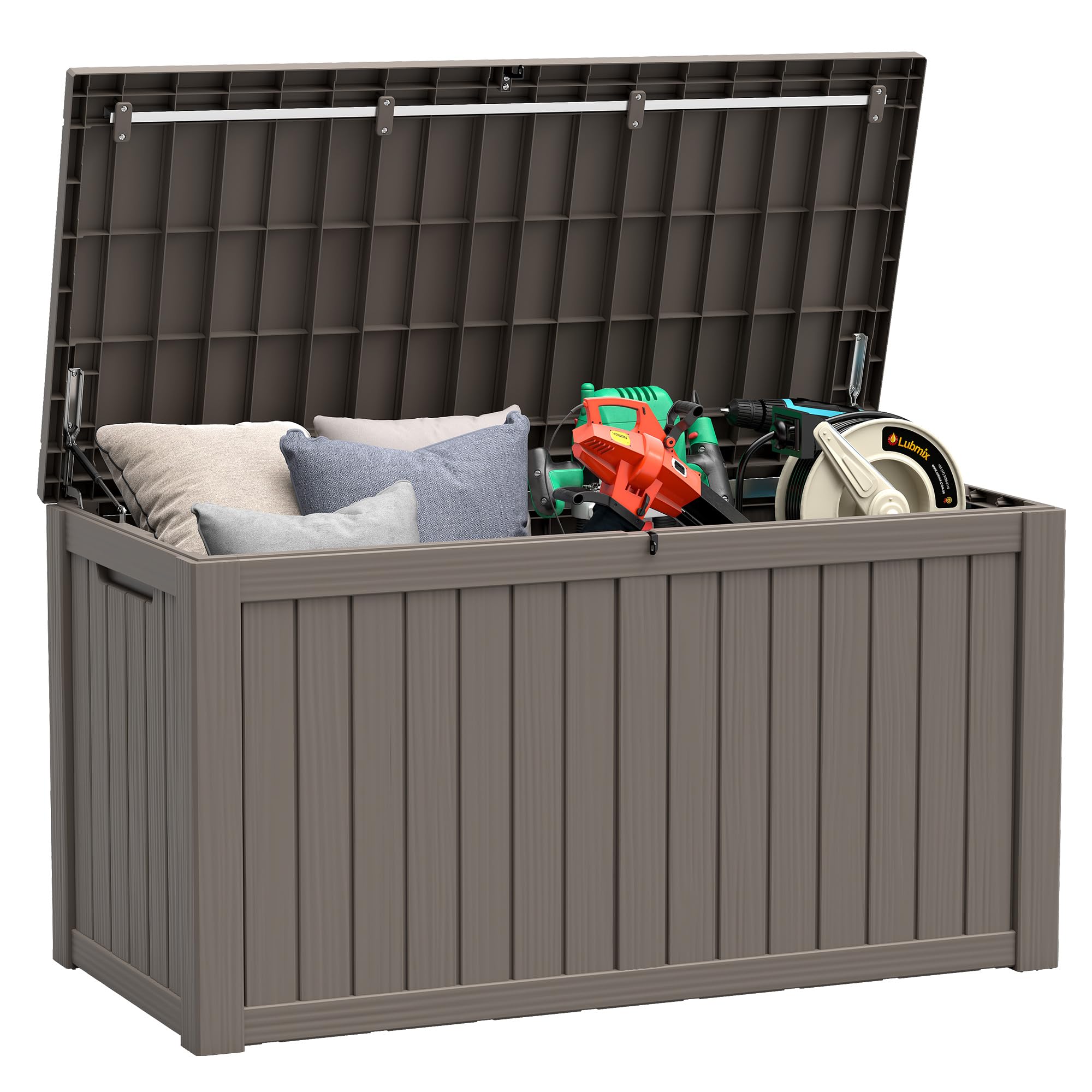 Outdoor Storage Box, Resin Deck Boxes Indoor and outdoor, Waterproof Storage Box Lockable Lid (Black, 85 Gallon)