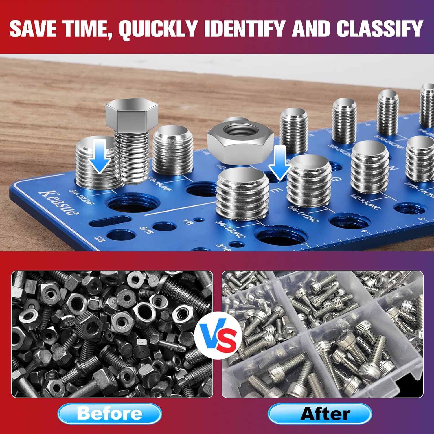 56Pcs Thread Checker, Nut and Bolt Thread Checker Standard and Metric, Thread Gauge Include 22 Inch & 22 Metric & 12 Drill Bit Sizes, Suitable for Nut Bolt Size Finder Classification