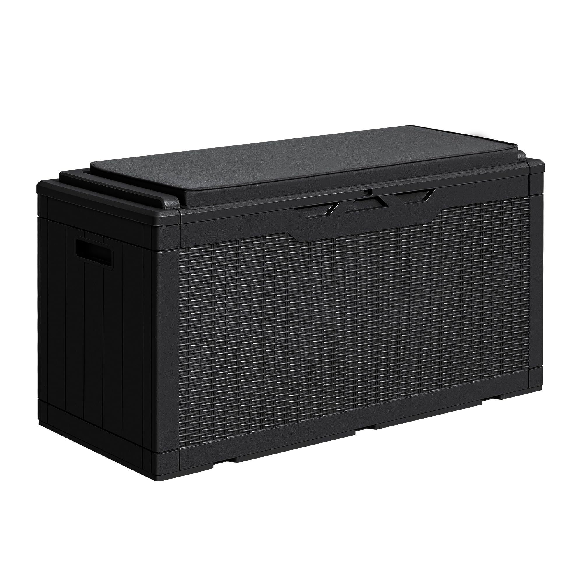 Greesum Outdoor Storage Box 82 Gallon Storage Bin with Lid for Patio Furniture, Garden Tools, Pool Supplies, Waterproof and UV Resistant, Lockable, Black