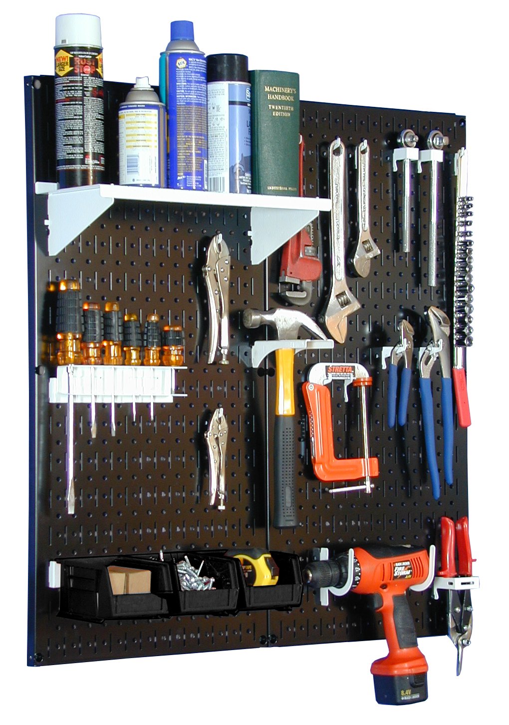 Wall Control Metal Pegboard Utility Tool Storage Kit with Black Pegboard and Black Accessories