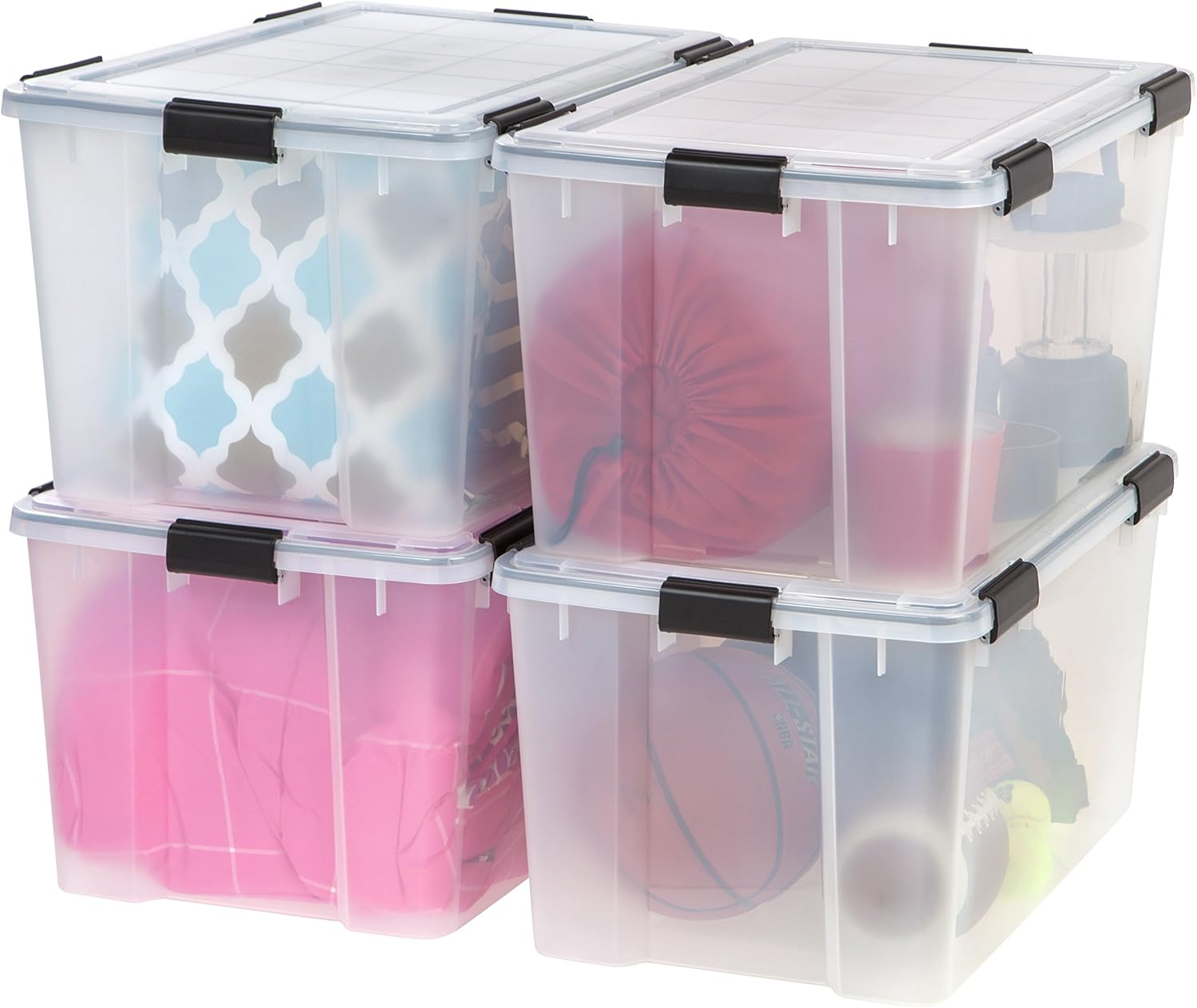 IRIS USA 74Qt Weatherproof Storage Totes, 4 Pack with Sealed Lid & Buckles