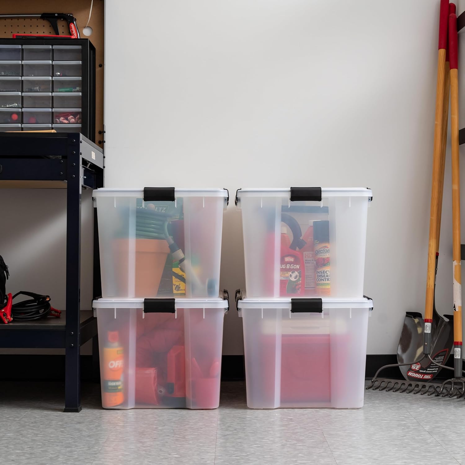 IRIS USA 74Qt Weatherproof Storage Totes, 4 Pack with Sealed Lid & Buckles