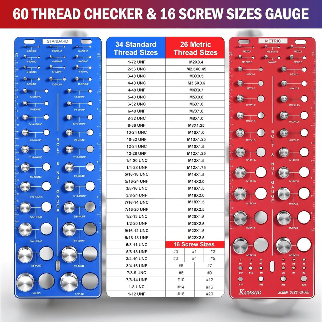 76Pcs Thread Checker, Upgrade Nut and Bolt Thread Checker 34 Standard and 26 Metric and 16 Screw Size Check Gauge, Suitable for Screw Nut Bolt Size Finder Classification