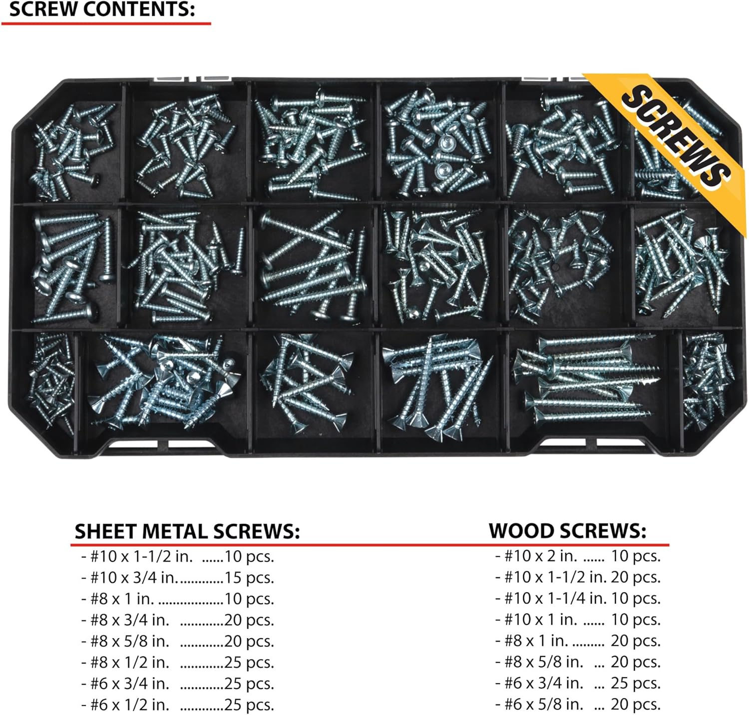 Performance Tool W5263 1080pc Hardware Assortment Kit with SEA & Metric Nuts, Bolts & Washers, Stacking Interlocking Clear Lid Bins for Maximum Portability