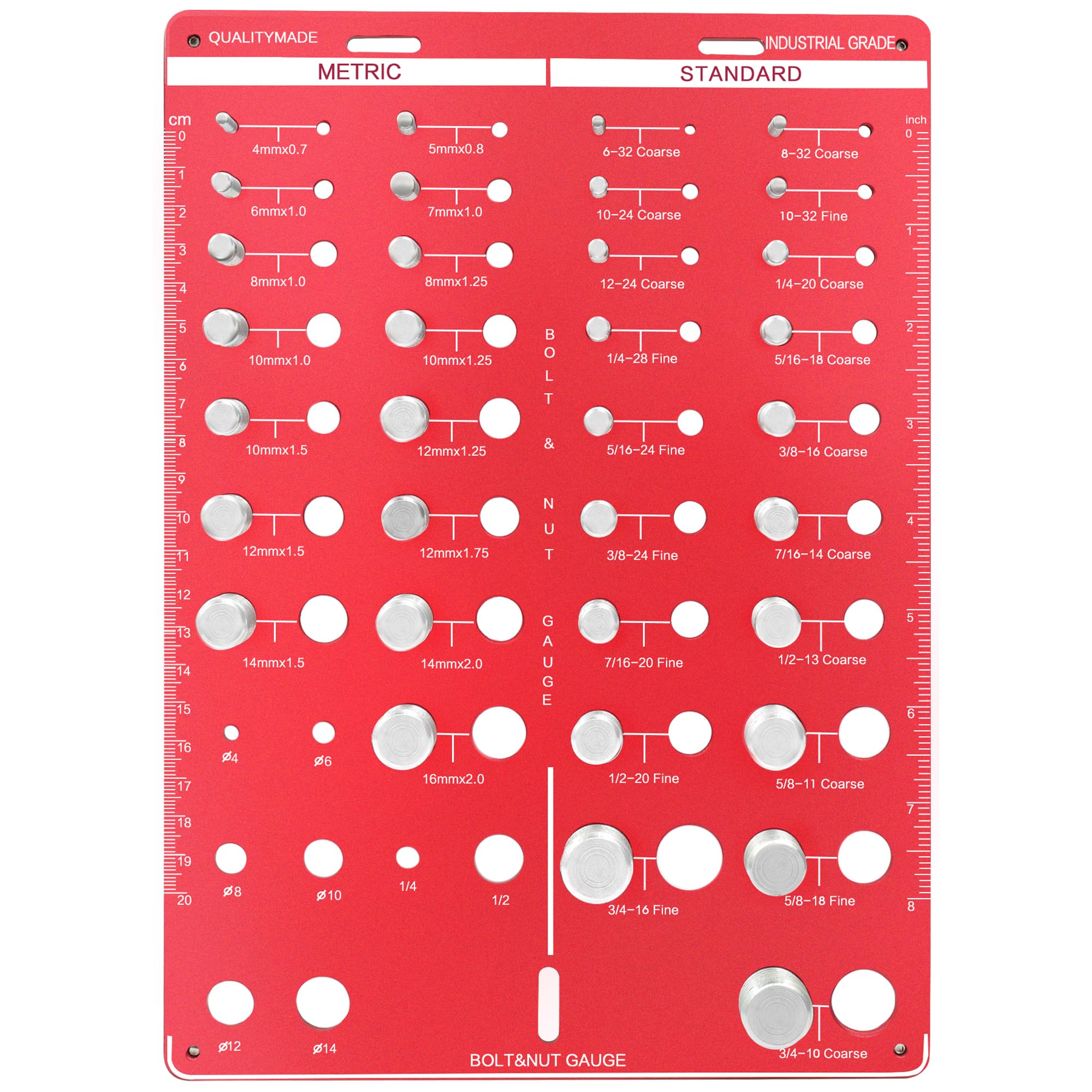 Thread Checker, 55 Bolt Size and Thread Gauge, Bolt Thread Identifier 20 Standard & 16 Metric, Bolt Identifier Board, Nut and Bolt Thread Checker Gauge Wall-Mountable with 19 Drill Bit Gauge