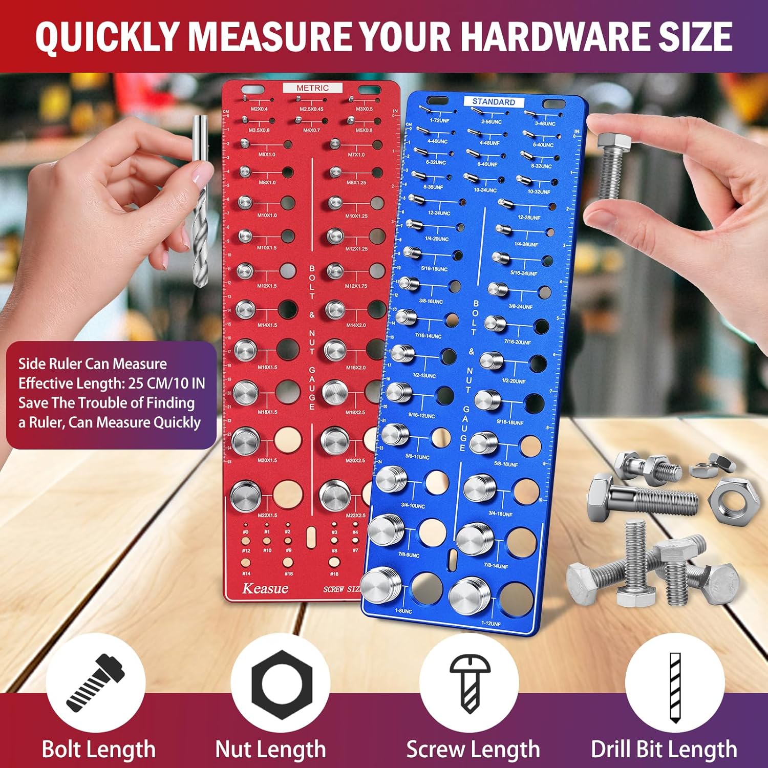 76Pcs Thread Checker, Upgrade Nut and Bolt Thread Checker 34 Standard and 26 Metric and 16 Screw Size Check Gauge, Suitable for Screw Nut Bolt Size Finder Classification