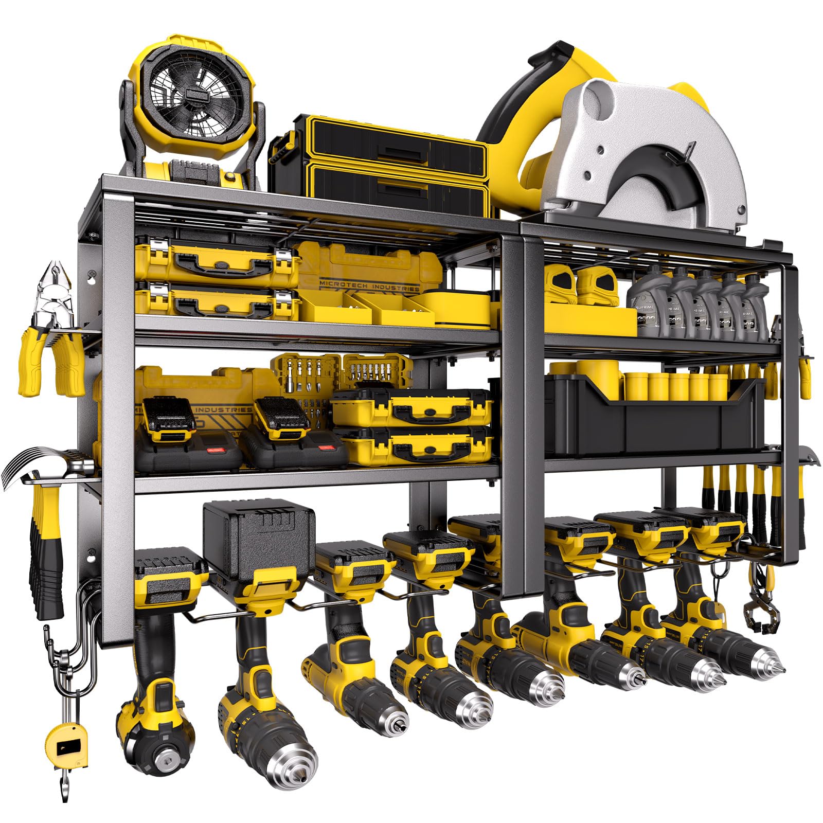 Spampur Power Tool Organizer for Tool Storage, Drill Holder Wall Mount with Screwdriver Organizer, Tool Holder for Garage Wall Organization, Heavy Duty Metal Tool Shelf with Battery Holder