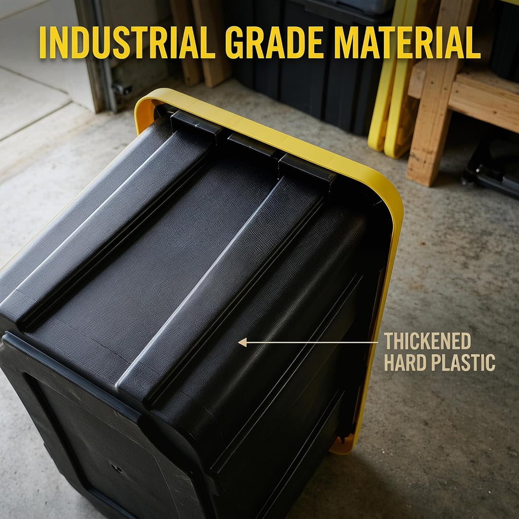 40 Gallon Tote 2 Pack, Heavy Duty Stackable Plastic Storage Bins with Lids, Black & Yellow Industrial Tough Containers for Garage, Moving, Truck Transport, Job Site Organization