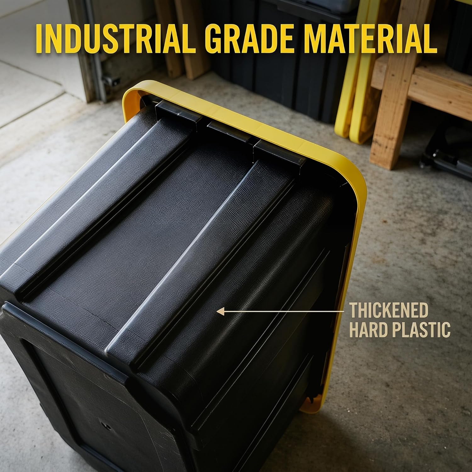 40 Gallon Tote 2 Pack, Heavy Duty Stackable Plastic Storage Bins with Lids, Black & Yellow Industrial Tough Containers for Garage, Moving, Truck Transport, Job Site Organization