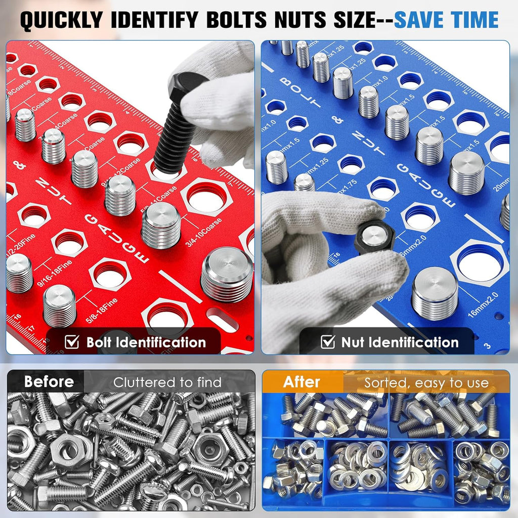 68 Nut and Bolt Thread Checker Standard and Metric, Screw Size and Thread Gauge with 26 SAE & 26 Metric & 16 Drill Bit Gauge, Bolt and Nut Identifier Gauge Bolt Size Finder for Quickly Identify