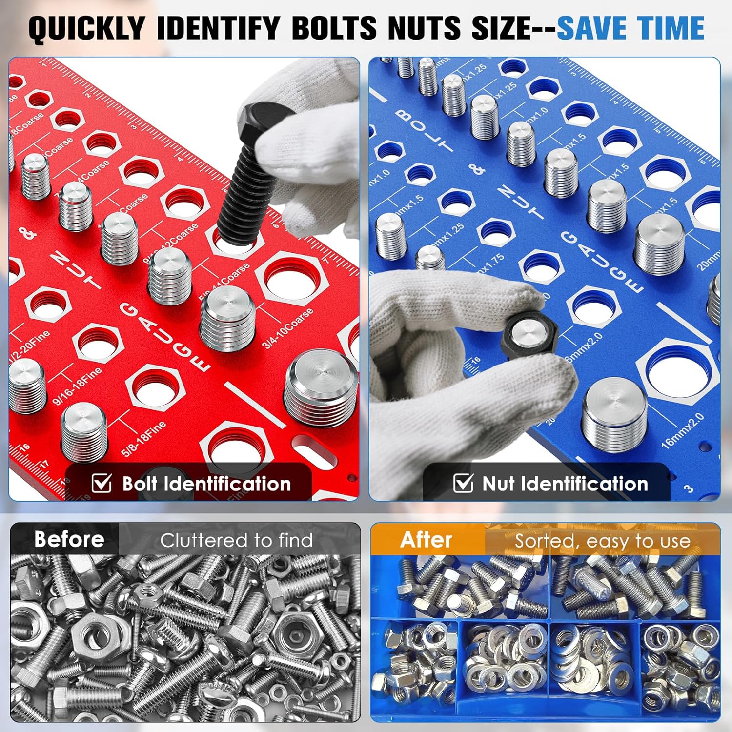 68 Nut and Bolt Thread Checker Standard and Metric, Screw Size and Thread Gauge with 26 SAE & 26 Metric & 16 Drill Bit Gauge, Bolt and Nut Identifier Gauge Bolt Size Finder for Quickly Identify