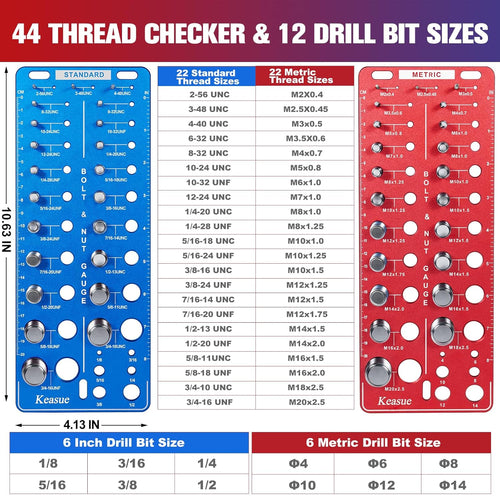56Pcs Thread Checker, Nut and Bolt Thread Checker Standard and Metric, Thread Gauge Include 22 Inch & 22 Metric & 12 Drill Bit Sizes, Suitable for Nut Bolt Size Finder Classification