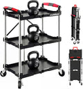 Folding Service Cart,Rolling Utility Cart,330 LBS Collapsible Service Cart,3 Shelf Heavy Duty Foldable Tool Cart