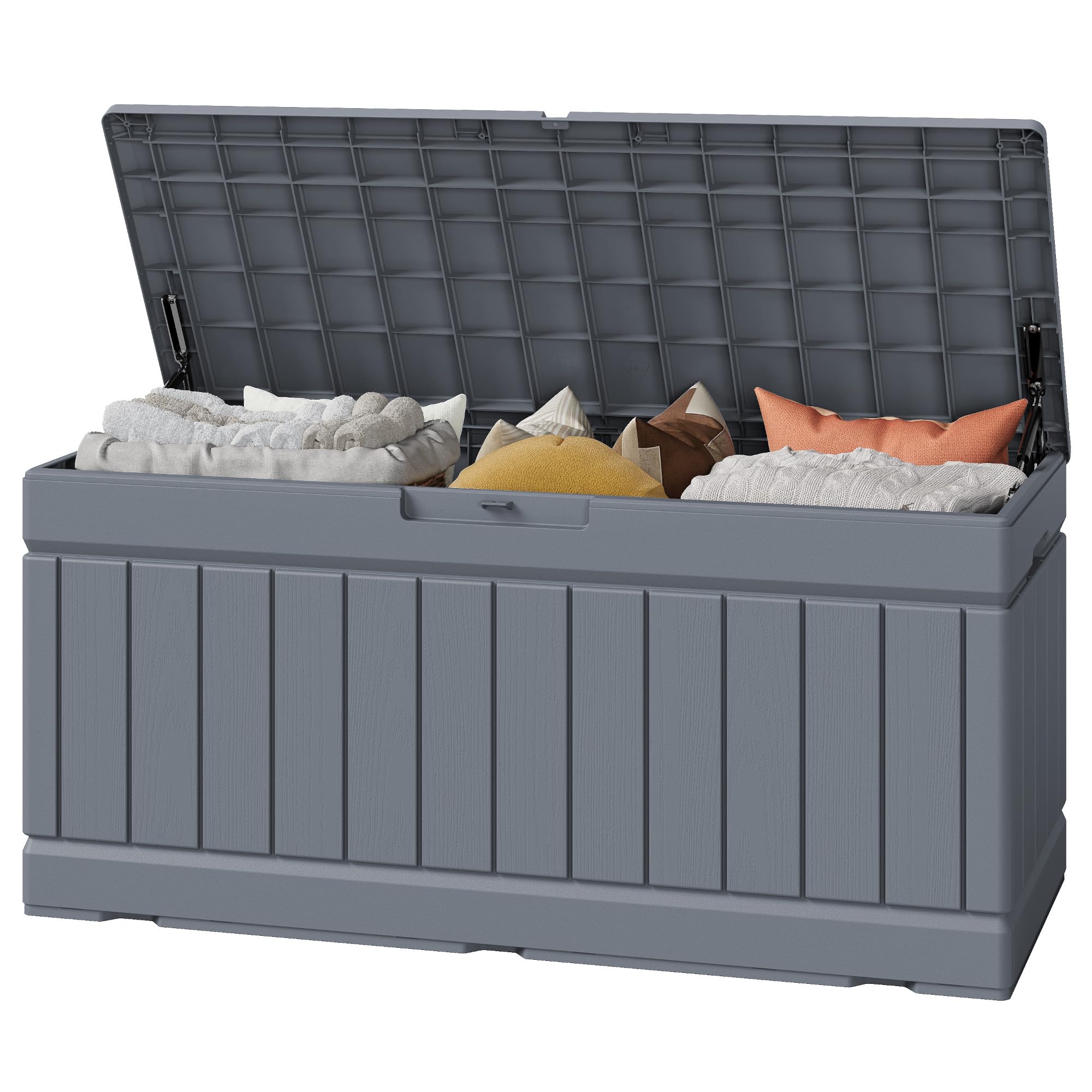 Greesum Outdoor Storage Box 82 Gallon Storage Bin with Lid for Patio Furniture, Garden Tools, Pool Supplies, Waterproof and UV Resistant, Lockable, Black