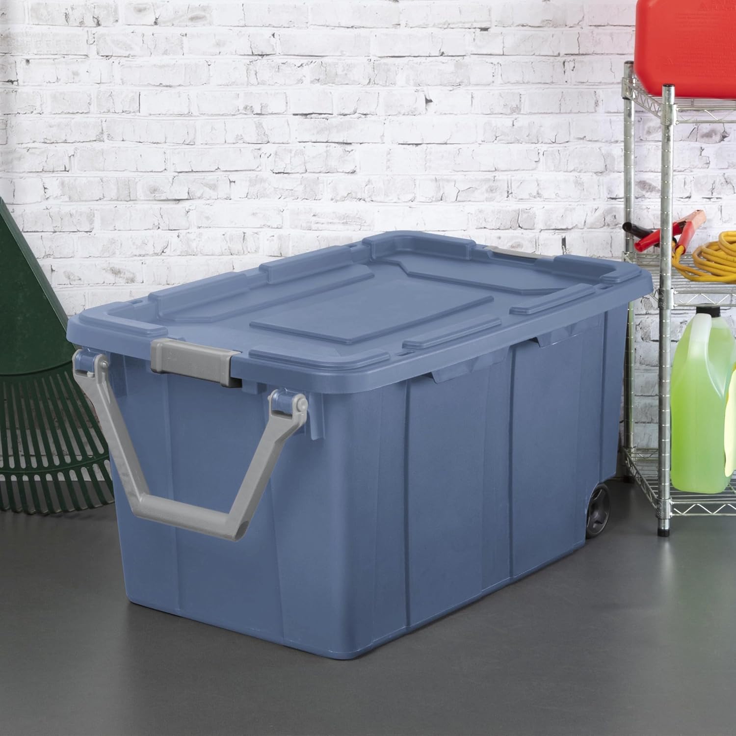 Ouyniei Heavy-Duty Wheeled Storage Totes, Blue Industrial Container with Latching Lid, 40 Gallon Capacity, 36.75x21.38x18 Inches, 2 Pack
