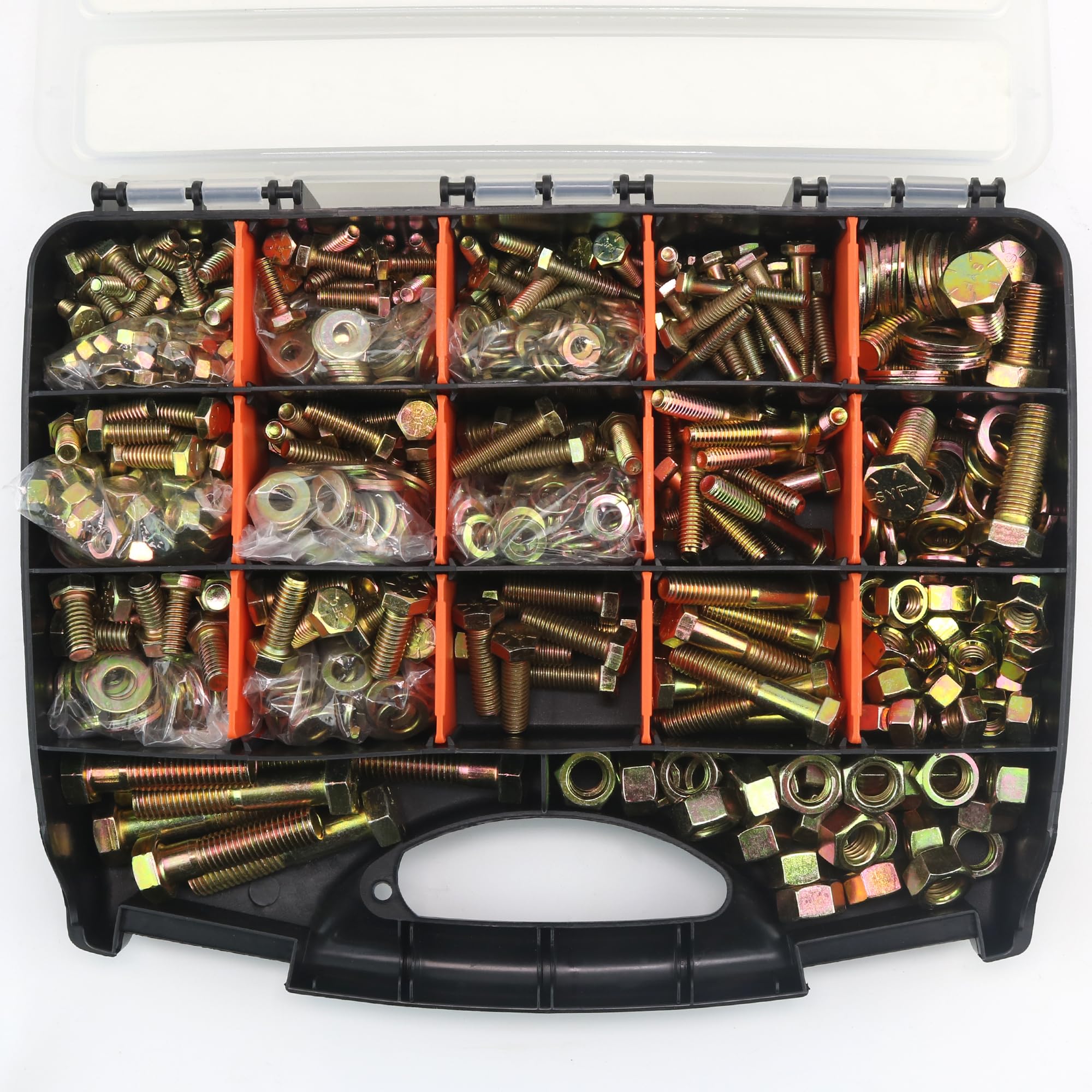 Quibbay 976pcs Nuts and Bolts Assortment Kit, Grade 8.8 Metric Bolt Assortment with Assorted Nuts and Washers, Heavy Duty M6 M8 M10 M12 Hex Bolts and Nuts Kit, Yellow Zinc Plated, Length from 16-50mm