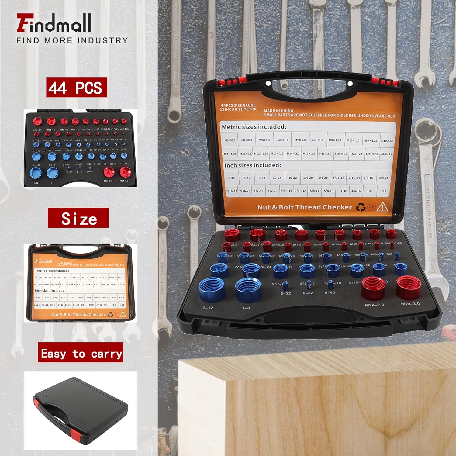 findmall 44 PCS Nut and Bolt Gauges Nut and Bolt Thread Checker Nut and Bolt Identification Tool