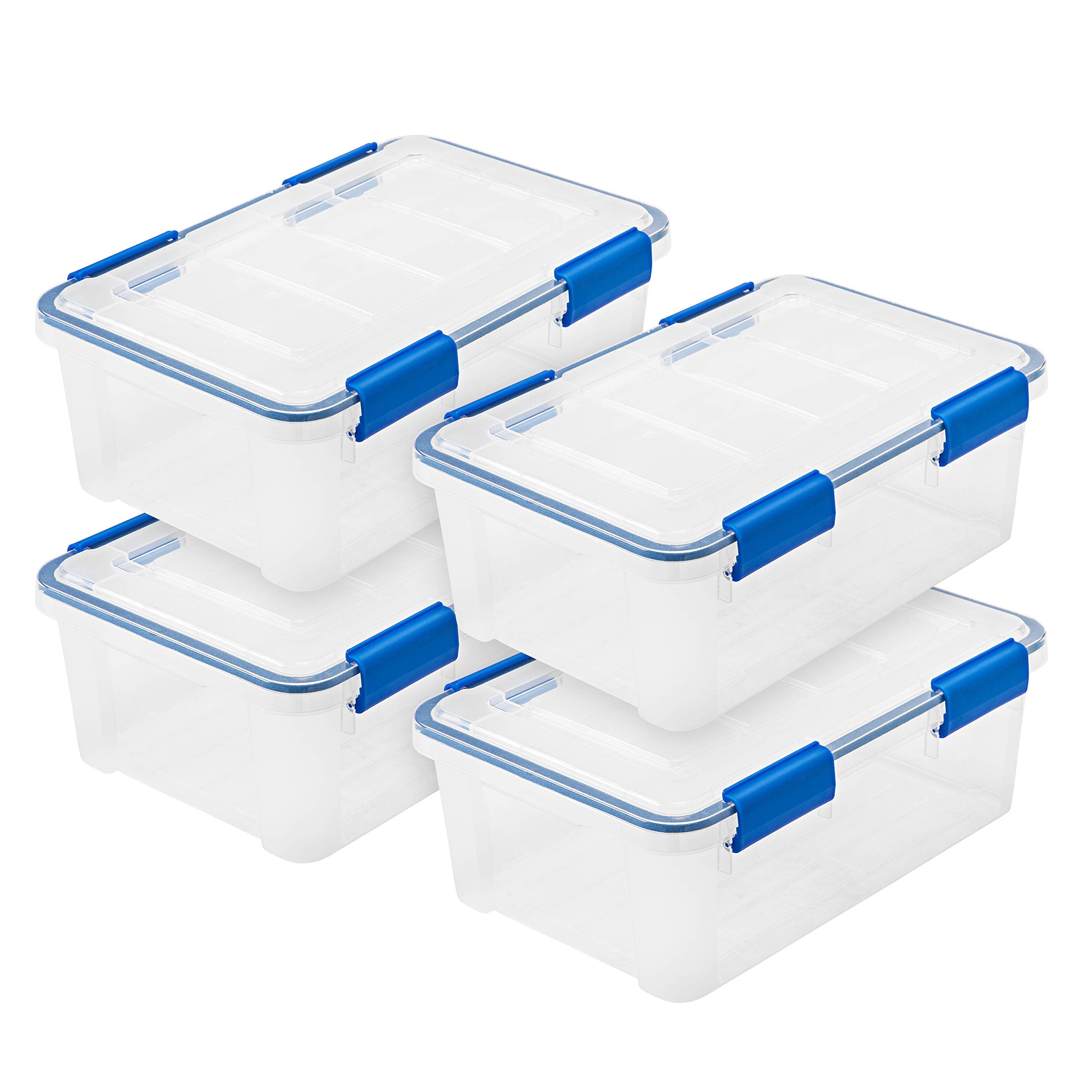 IRIS USA WeatherPro 44 Qt Storage Bins with Lids, 2 Pack, BPA-Free Plastic Gasket Box with Tight Latch and Seal, Stackable Nestable Tote Tub - Clear/Blue