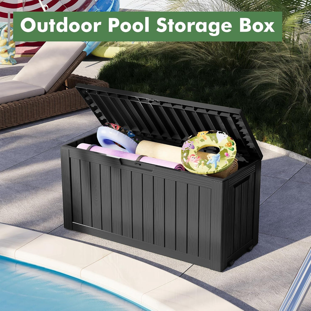 Outdoor Storage Box, Resin Deck Boxes Indoor and outdoor, Waterproof Storage Box Lockable Lid (Black, 85 Gallon)