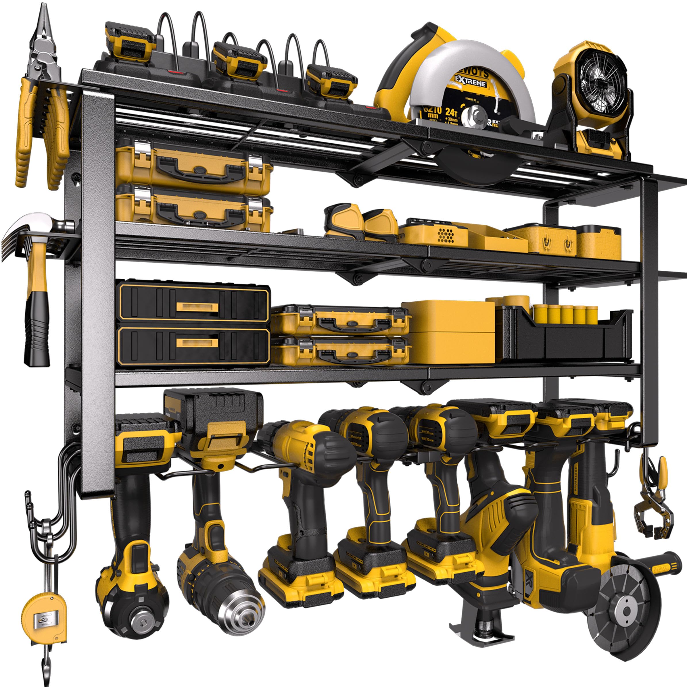 Spampur Power Tool Organizer for Tool Storage, Drill Holder Wall Mount with Screwdriver Organizer, Tool Holder for Garage Wall Organization, Heavy Duty Metal Tool Shelf with Battery Holder