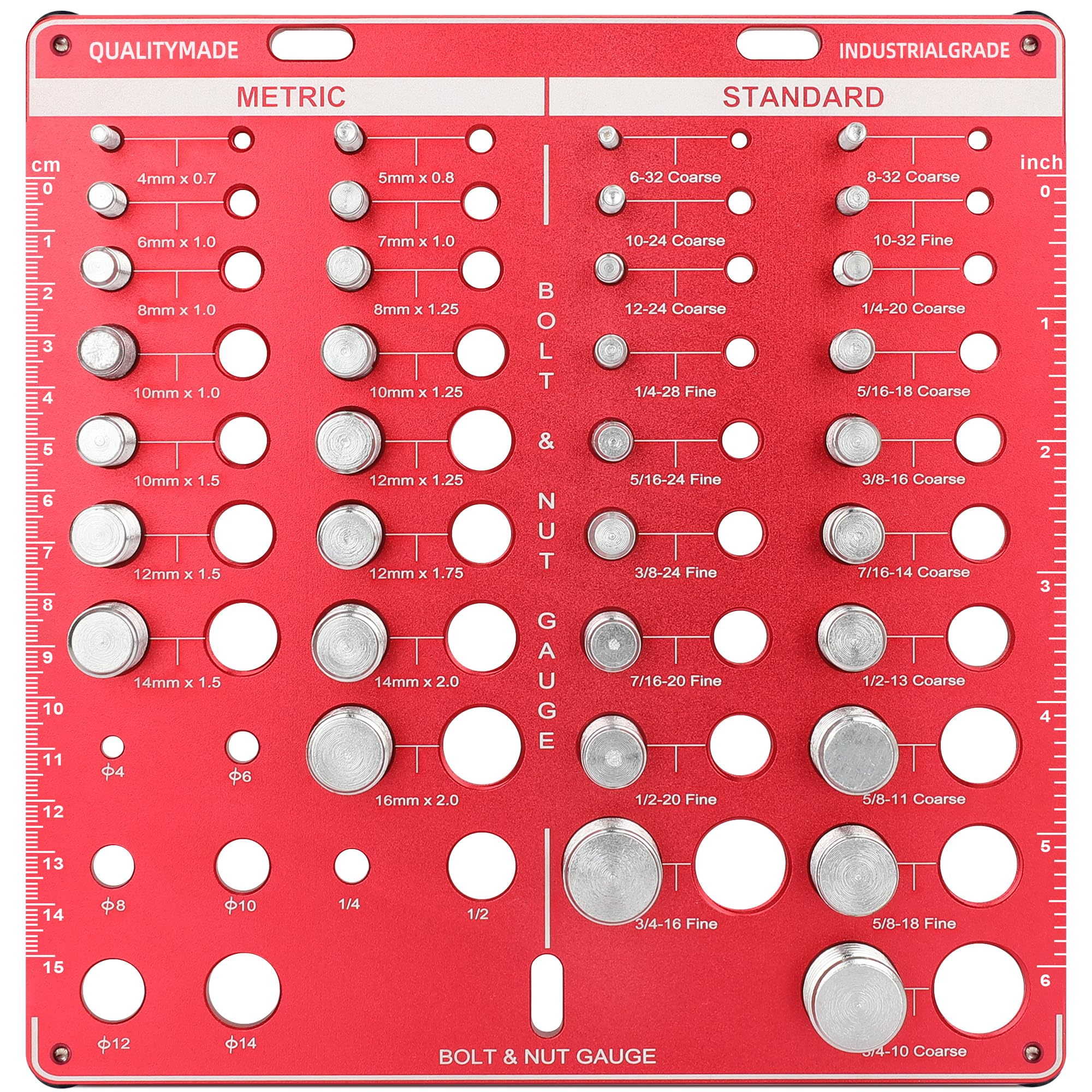 Thread Checker, 55 Bolt Size and Thread Gauge, Bolt Thread Identifier 20 Standard & 16 Metric, Bolt Identifier Board, Nut and Bolt Thread Checker Gauge Wall-Mountable with 19 Drill Bit Gauge
