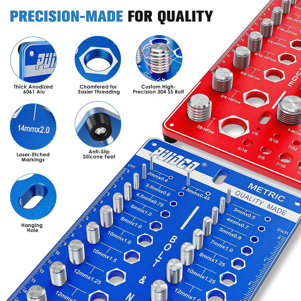 68 Nut and Bolt Thread Checker Standard and Metric, Screw Size and Thread Gauge with 26 SAE & 26 Metric & 16 Drill Bit Gauge, Bolt and Nut Identifier Gauge Bolt Size Finder for Quickly Identify