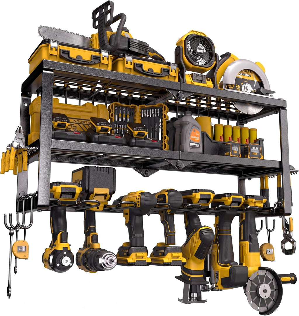 Spampur Power Tool Organizer for Tool Storage, Drill Holder Wall Mount with Screwdriver Organizer, Tool Holder for Garage Wall Organization, Heavy Duty Metal Tool Shelf with Battery Holder