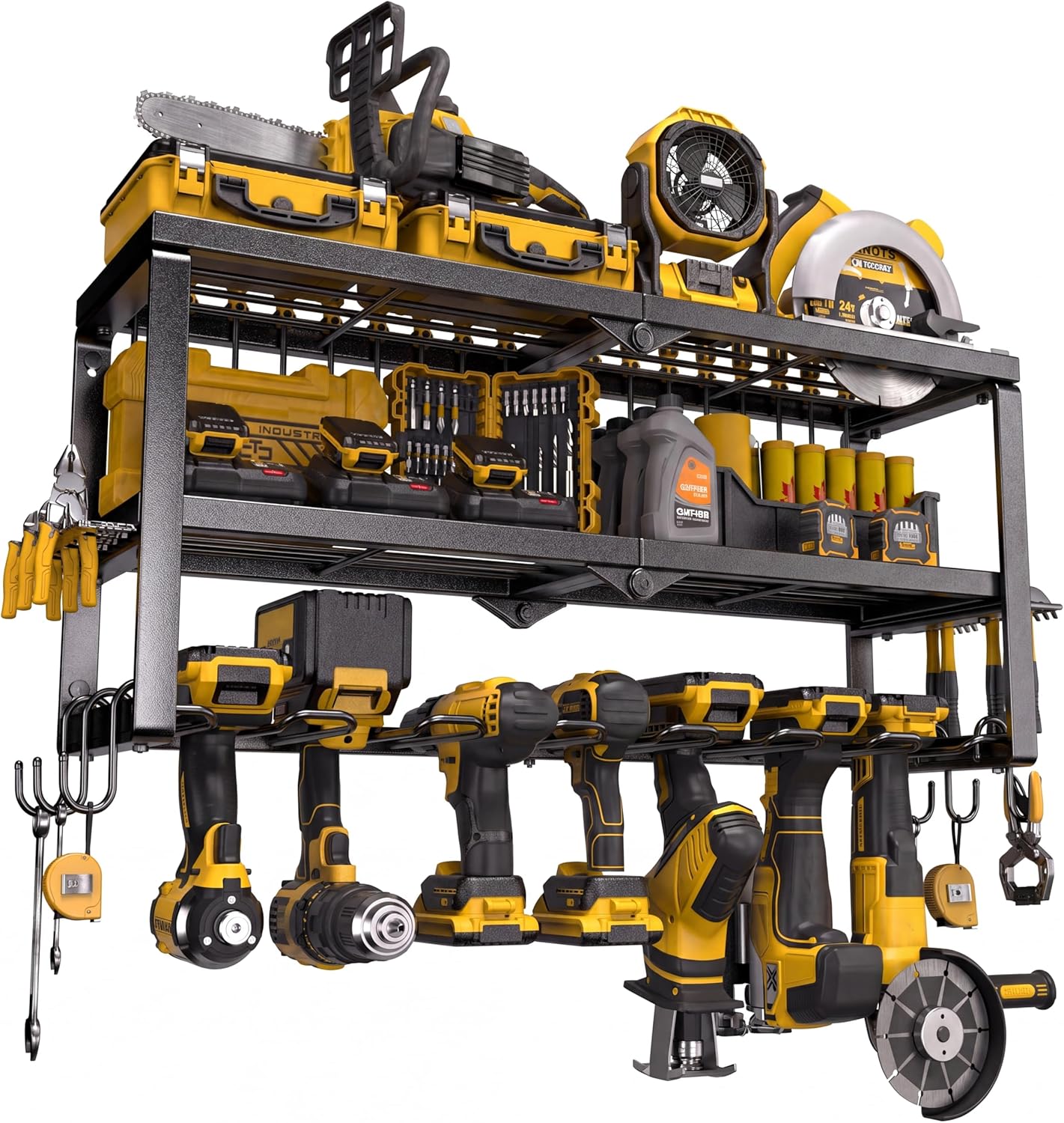 Spampur Power Tool Organizer for Tool Storage, Drill Holder Wall Mount with Screwdriver Organizer, Tool Holder for Garage Wall Organization, Heavy Duty Metal Tool Shelf with Battery Holder