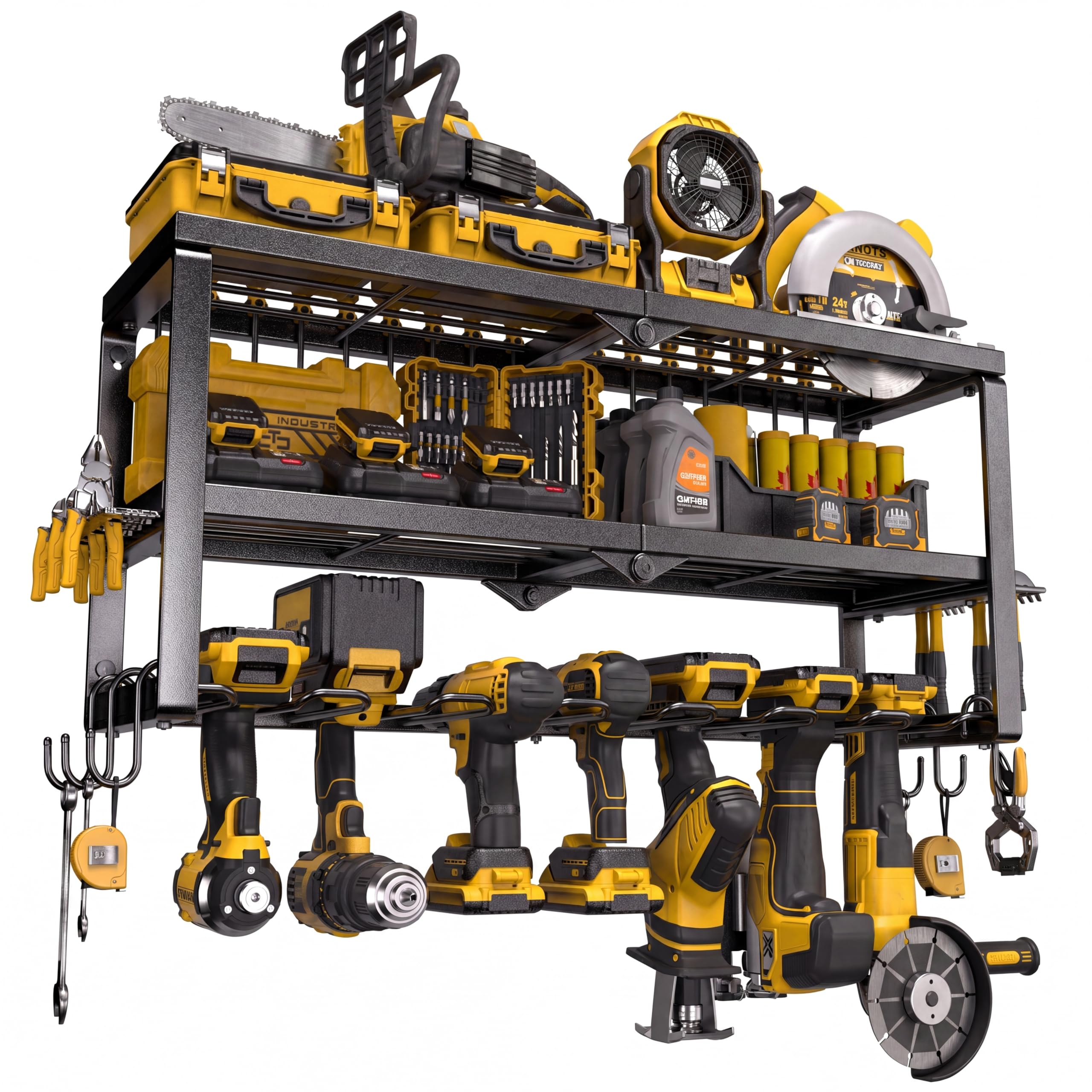 Spampur Power Tool Organizer for Tool Storage, Drill Holder Wall Mount with Screwdriver Organizer, Tool Holder for Garage Wall Organization, Heavy Duty Metal Tool Shelf with Battery Holder