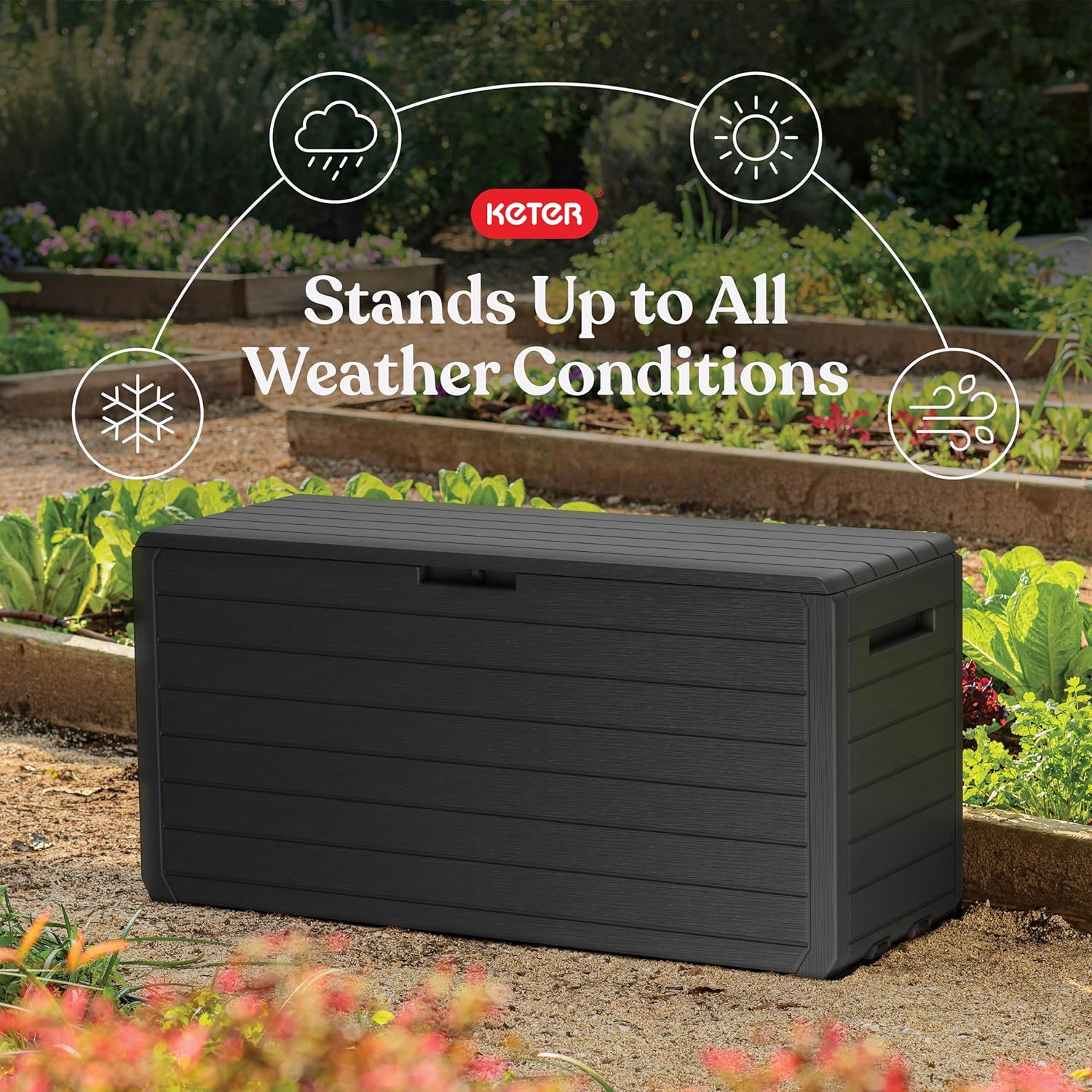 Keter Atlas 70 Gallon Deck Box – Weather‑Resistant Outdoor Storage Chest for Patio, Yard & Pool, Durable Resin Construction, Lockable Lid, Easy‑Open Design